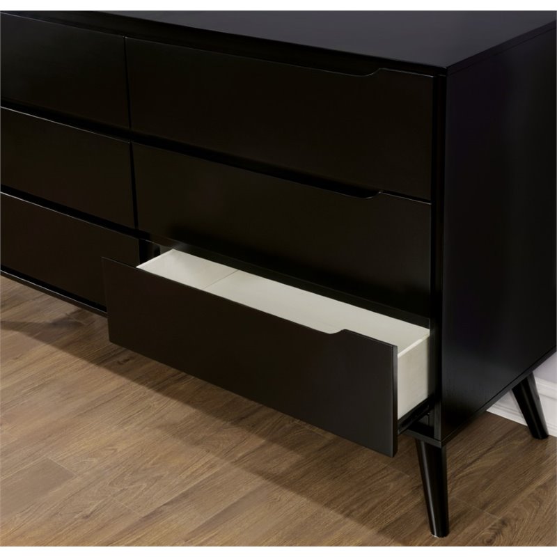 Bowery Hill Mid-Century Solid Wood Dresser and Rectangular Mirror in Black