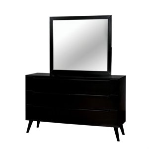 Bowery Hill Mid-Century Solid Wood Dresser and Rectangular Mirror in Black