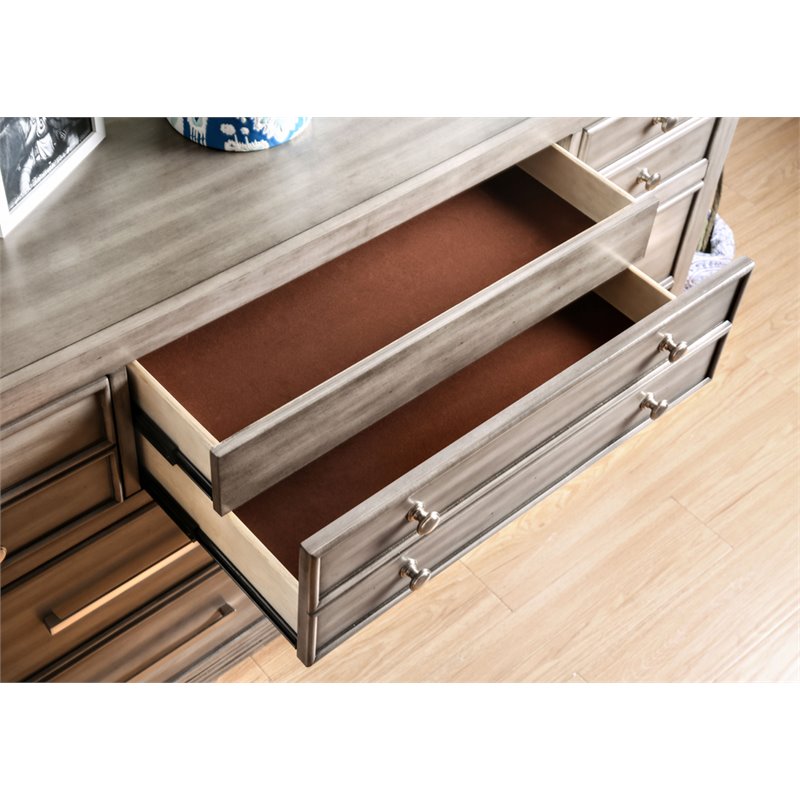Bowery Hill 2-Piece 7-Drawer Transitional Wood Dresser and Mirror in Gray