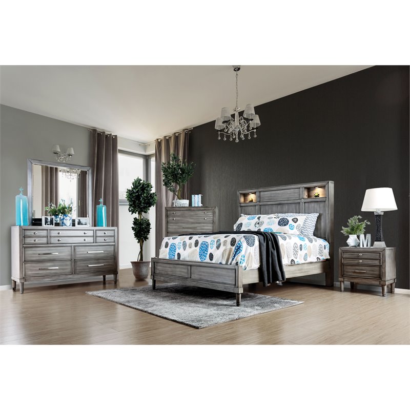 Bowery Hill 2-Piece 7-Drawer Transitional Wood Dresser and Mirror in Gray