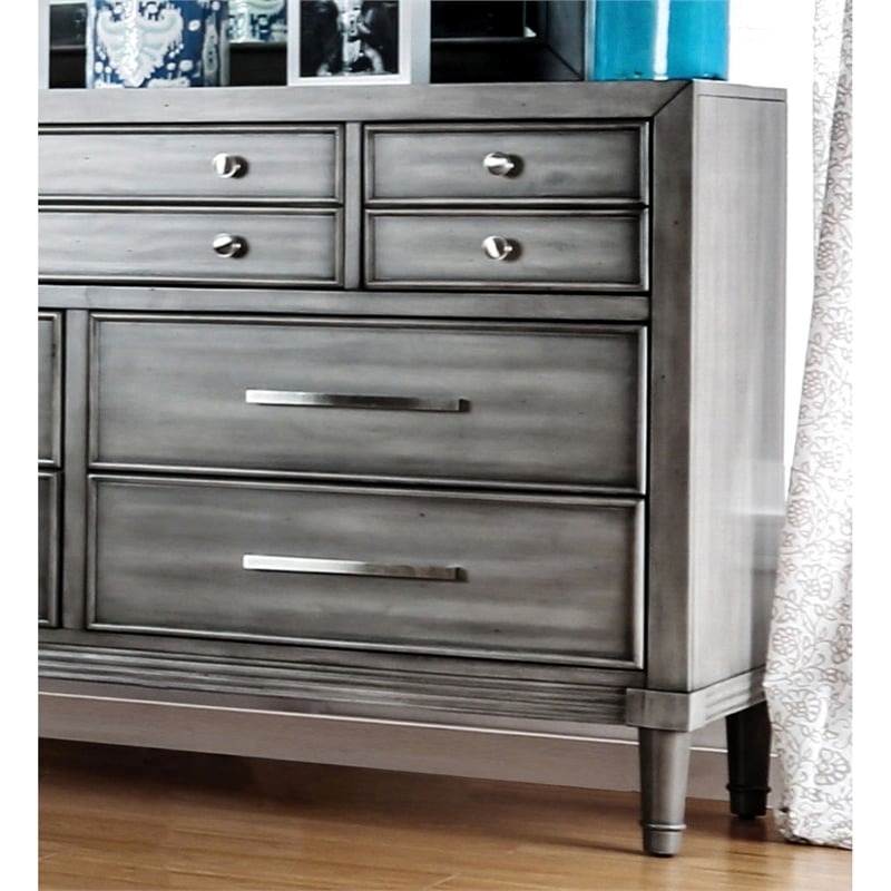 Bowery Hill 2-Piece 7-Drawer Transitional Wood Dresser and Mirror in Gray