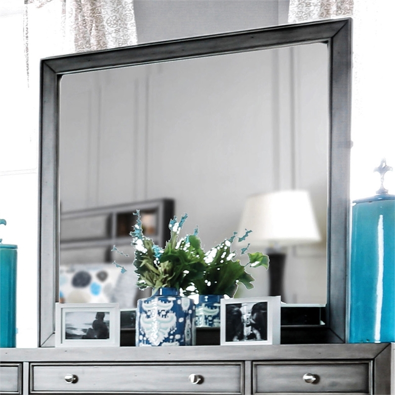 Bowery Hill 2-Piece 7-Drawer Transitional Wood Dresser and Mirror in Gray