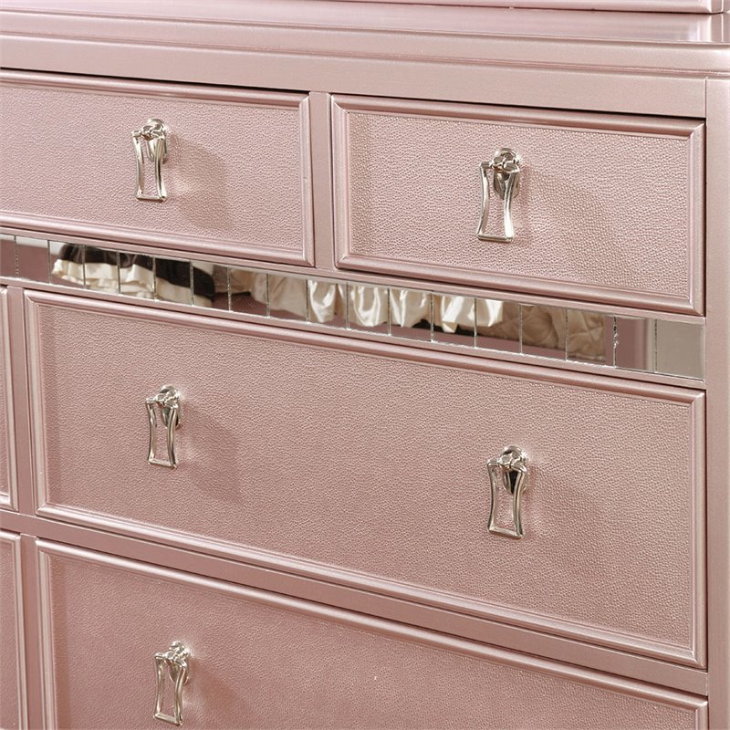 Bowery Hill 2-Piece Contemporary Wood Dresser and Mirror in Rose Gold