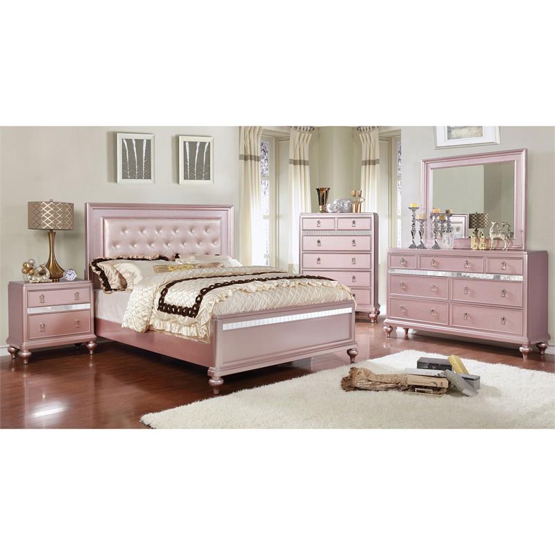 Bowery Hill 2-Piece Contemporary Wood Dresser and Mirror in Rose Gold