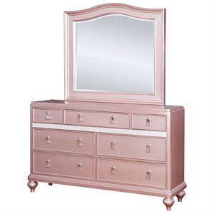 bowery hill 2-piece contemporary wood dresser and mirror in rose gold