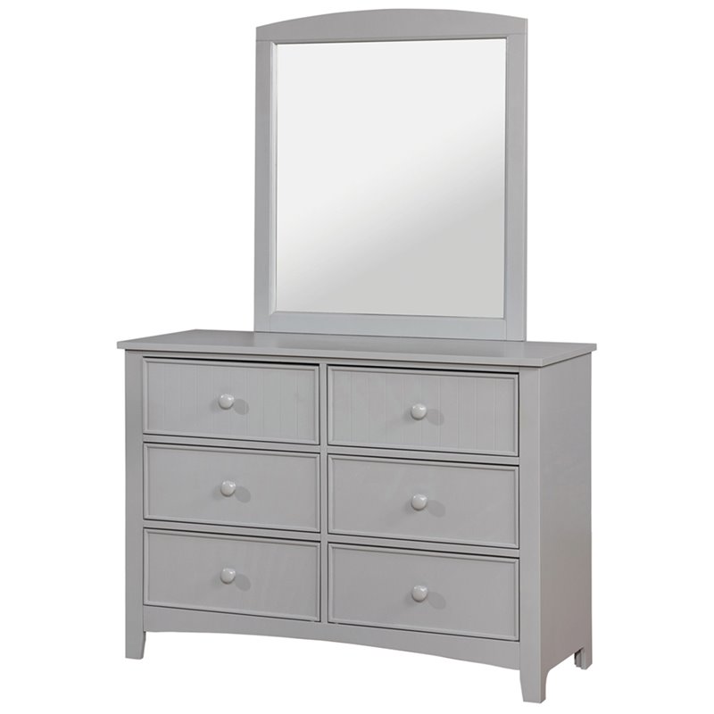 Bowery Hill Transitional Solid Wood Dresser and Mirror in Gray