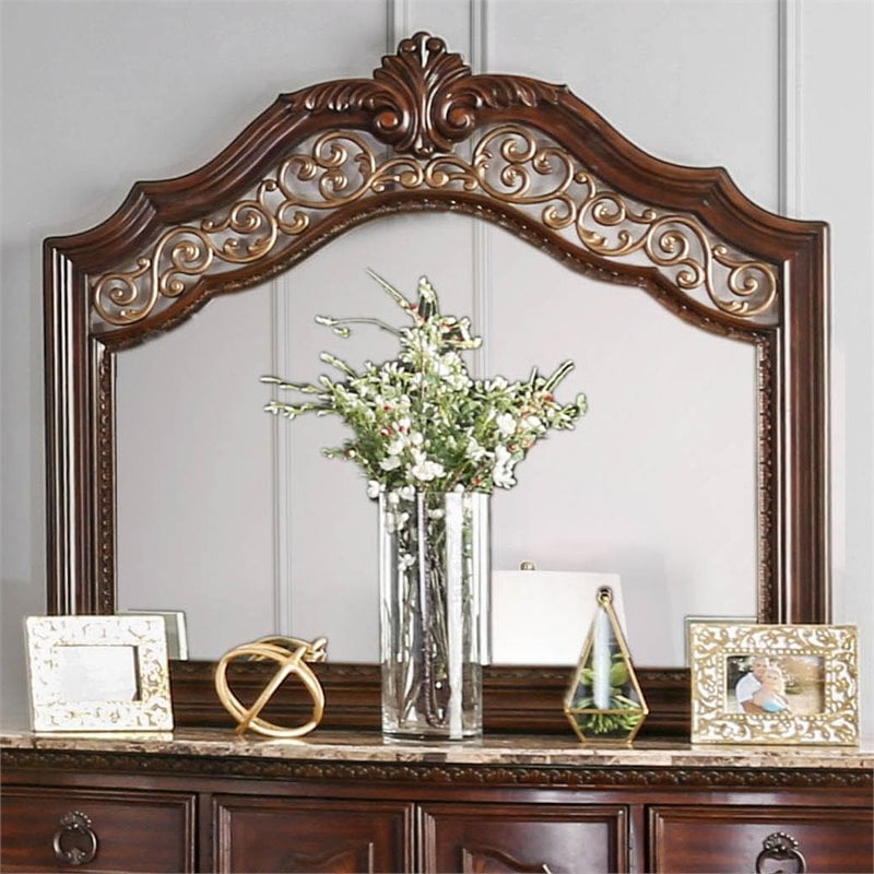 Bowery Hill 8-Drawer Transitional Wood Dresser and Mirror in Cherry