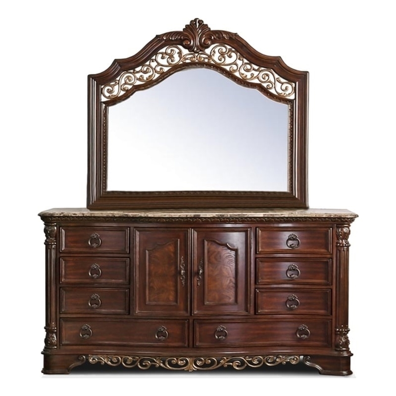 Bowery Hill 8-Drawer Transitional Wood Dresser and Mirror in Cherry