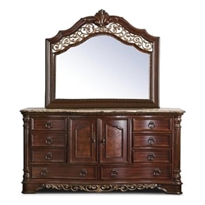 Bowery Hill 8-Drawer Transitional Wood Dresser and Mirror in Cherry