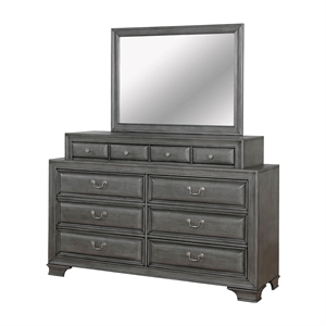 Bowery Hill Transitional 10-Drawer Wood Dresser and Mirror in Gray