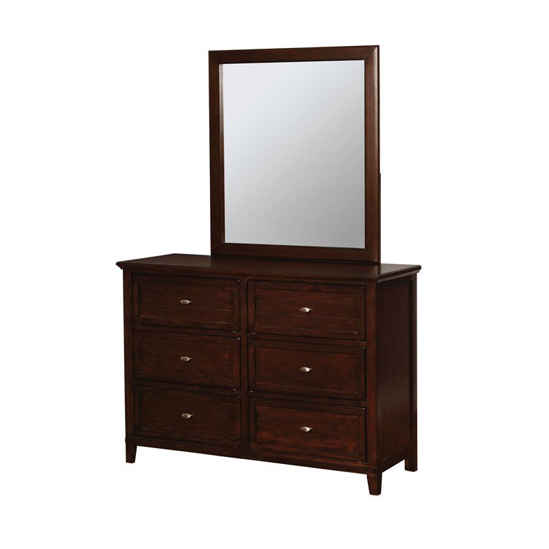 Bowery Hill Transitional Wood Dresser and Mirror in Brown Cherry