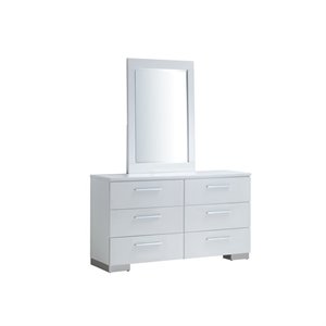 Bowery Hill 2-Piece Contemporary Wood Dresser and Mirror in White
