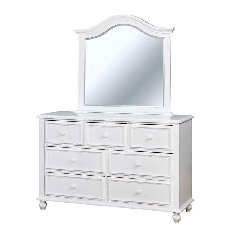 Bowery Hill 2-Piece 7-Drawer Traditional Wood Dresser and Mirror in White