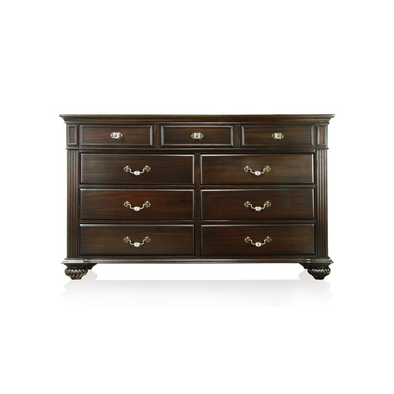 Bowery Hill 2-Piece 9-Drawer Traditional Solid Wood Dresser and Mirror in Walnut