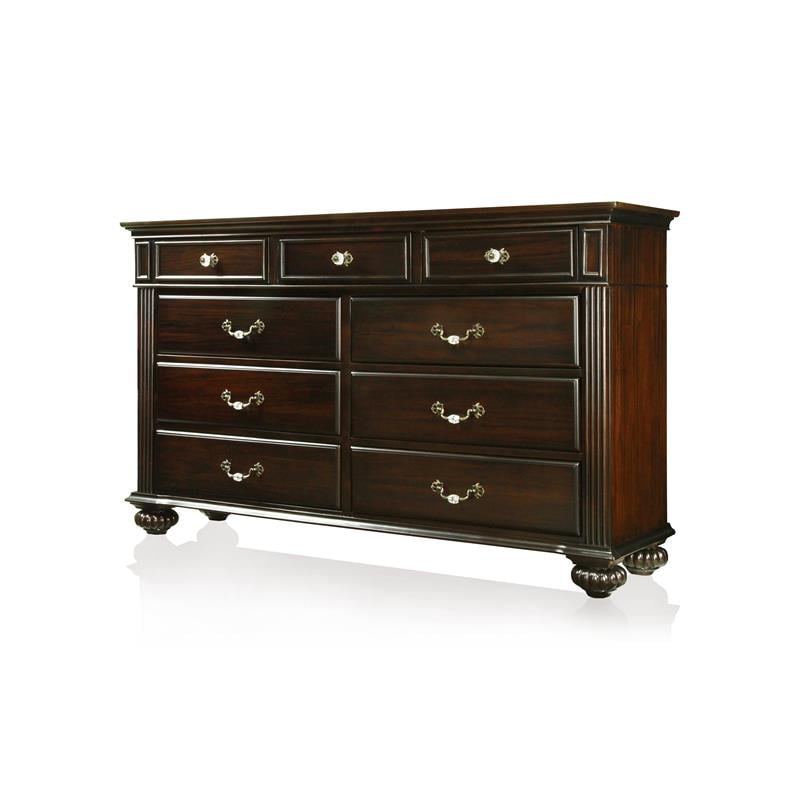 Bowery Hill 2-Piece 9-Drawer Traditional Solid Wood Dresser and Mirror in Walnut