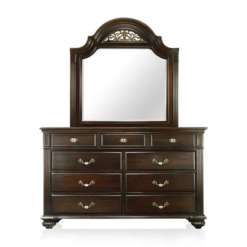 Bowery Hill 2-Piece 9-Drawer Traditional Solid Wood Dresser and Mirror in Walnut