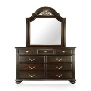 Bowery Hill 2-Piece 9-Drawer Traditional Solid Wood Dresser and Mirror in Walnut