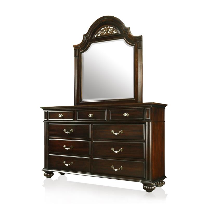 Bowery Hill 2-Piece 9-Drawer Traditional Solid Wood Dresser and Mirror in Walnut