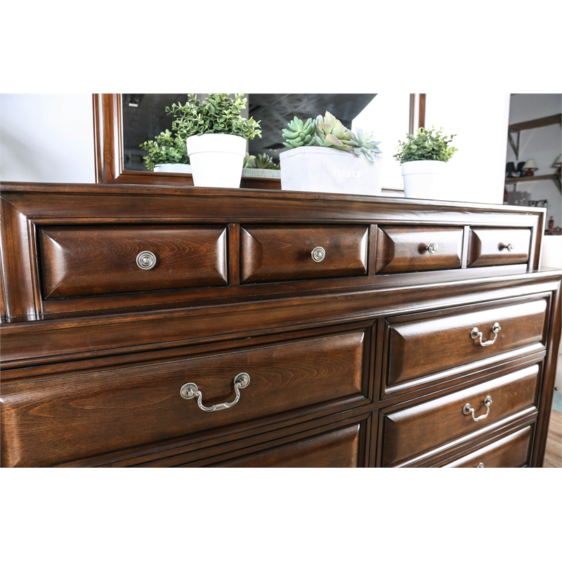 Bowery Hill Wood 10-Drawer Double Dresser in Brown Cherry