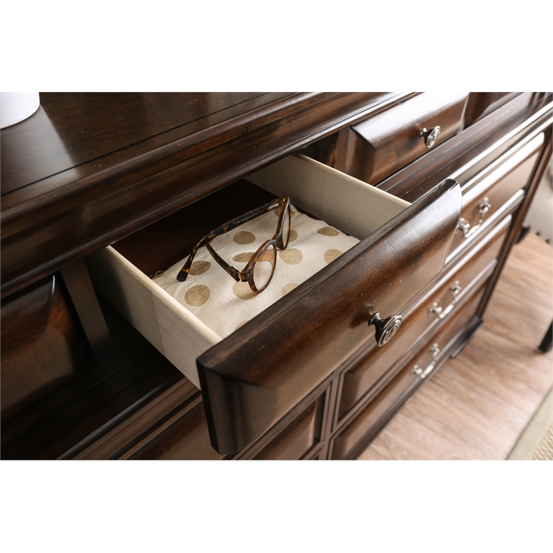 Bowery Hill Wood 10-Drawer Double Dresser in Brown Cherry