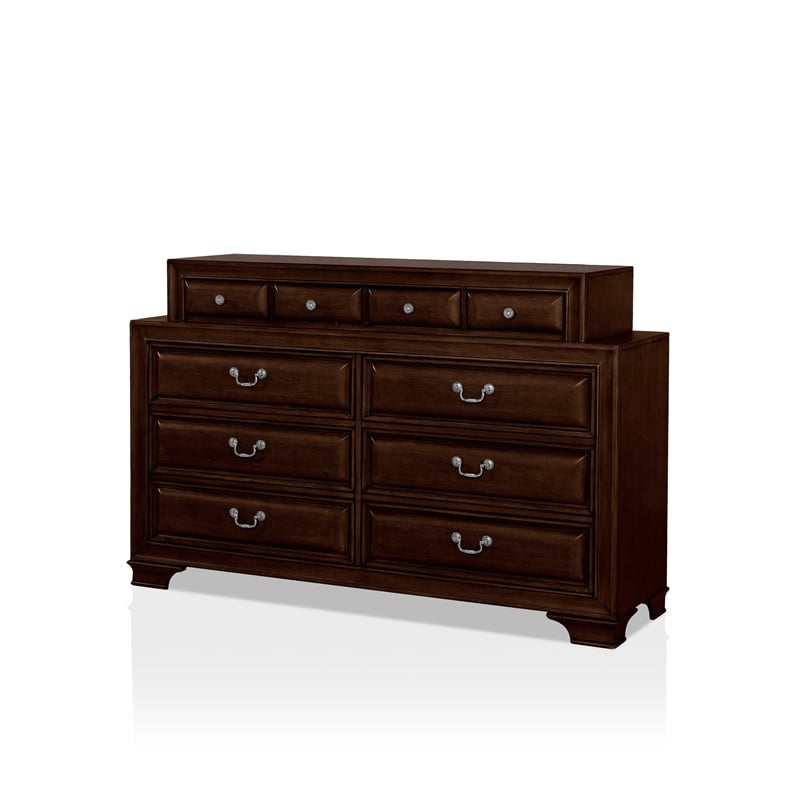 Bowery Hill Wood 10-Drawer Double Dresser in Brown Cherry