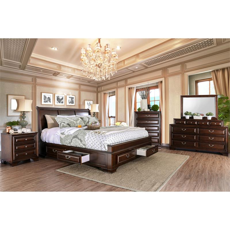 Bowery Hill Wood 10-Drawer Double Dresser in Brown Cherry