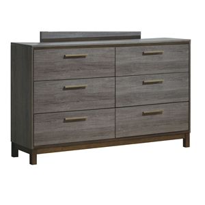 bowery hill solid wood 6-drawer double dresser in antique gray