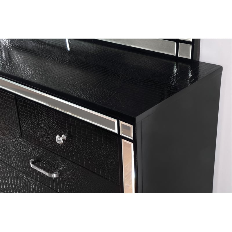 Bowery Hill 9-Drawer Contemporary Solid Wood Dresser in Black