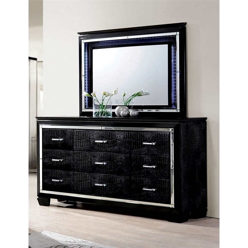 Bowery Hill 9-Drawer Contemporary Solid Wood Dresser in Black