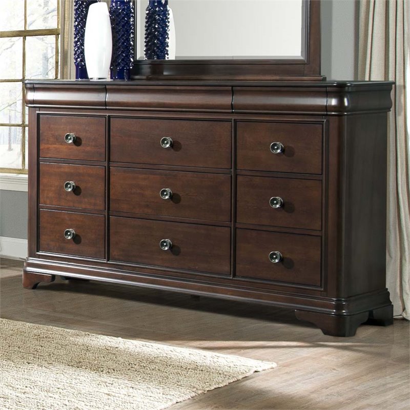 Bowery Hill Solid Wood 12-Drawers Bedroom Dresser in Cherry