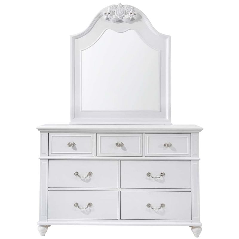 Bowery Hill Engineered Wood 7-Drawers Bedroom Dresser with Mirror Set in White