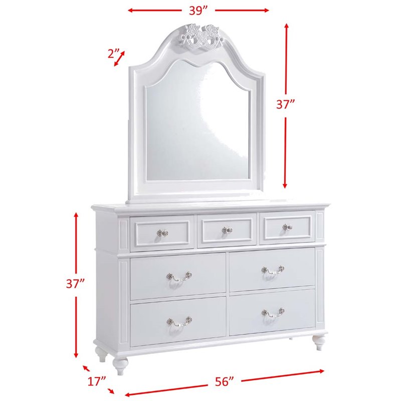 Bowery Hill Engineered Wood 7-Drawers Bedroom Dresser with Mirror Set in White