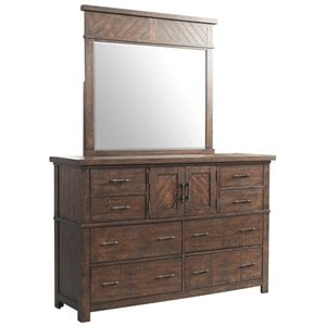 Bowery Hill 8-Drawer Transitional Wood Dresser and Mirror Set in Walnut