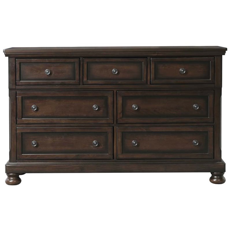 Bowery Hill Pine Wood 7-Drawers Bedroom Dresser in Walnut