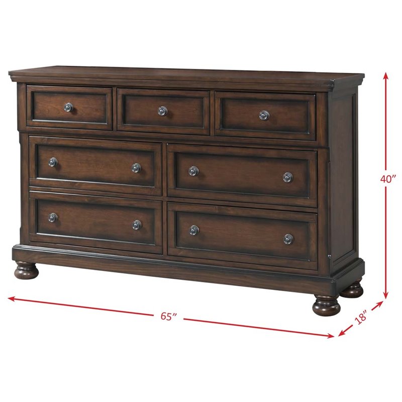 Bowery Hill Pine Wood 7-Drawers Bedroom Dresser in Walnut