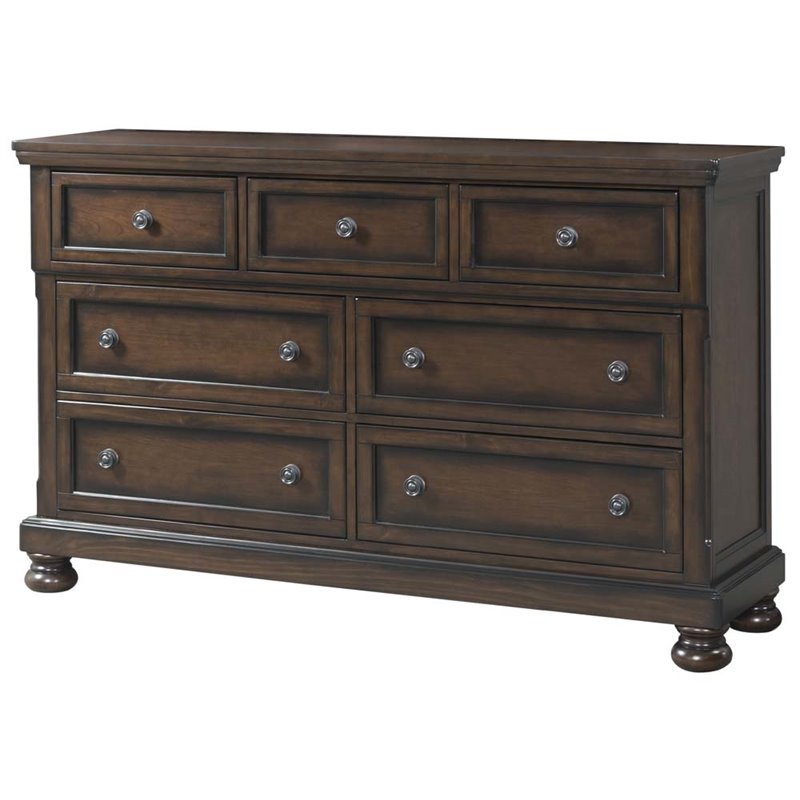 Bowery Hill Pine Wood 7-Drawers Bedroom Dresser in Walnut