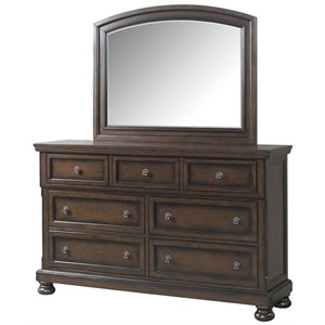 bowery hill wood 7-drawers bedroom dresser and mirror set in walnut