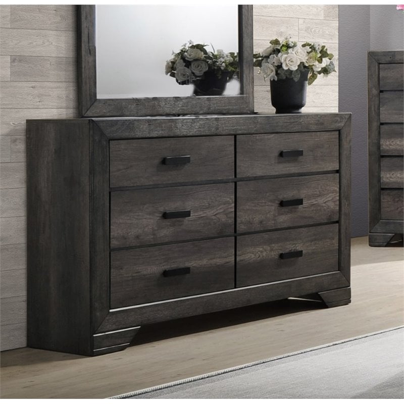 Bowery Hill Solid Wood 6-Drawers Bedroom Dresser in Gray Oak