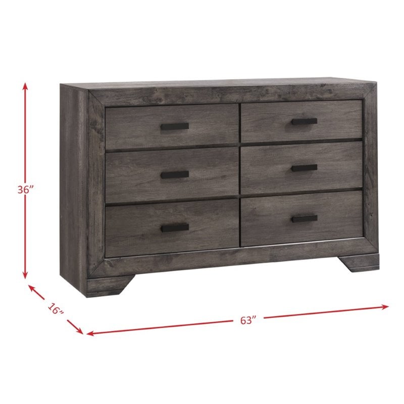 Bowery Hill Solid Wood 6-Drawers Bedroom Dresser in Gray Oak