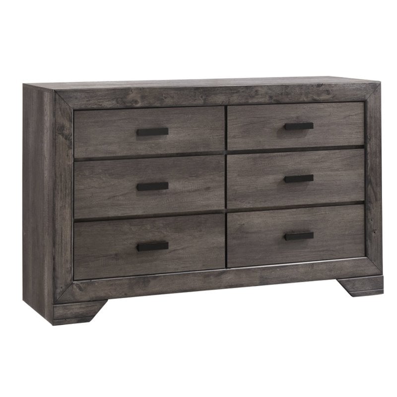 Bowery Hill Solid Wood 6-Drawers Bedroom Dresser in Gray Oak