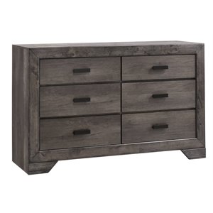 bowery hill solid wood 6-drawers bedroom dresser in gray oak