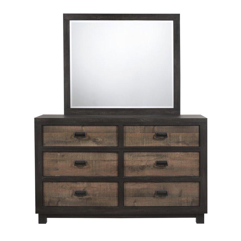 Bowery Hill Wood 6-Drawers Bedroom Dresser with Mirror Set in Walnut/Chocolate