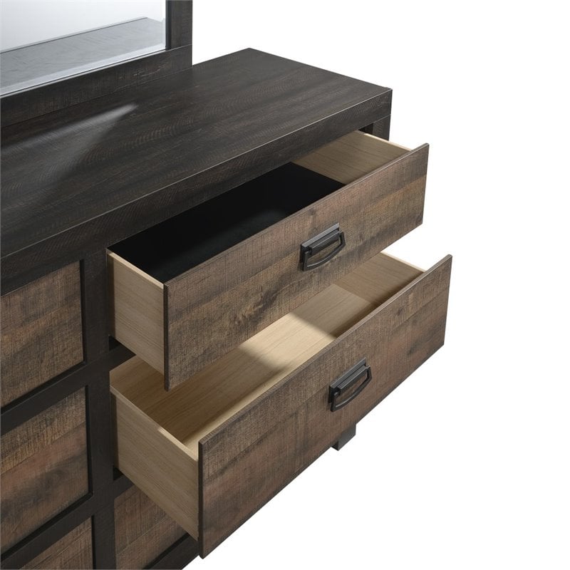 Bowery Hill Wood 6-Drawers Bedroom Dresser with Mirror Set in Walnut/Chocolate
