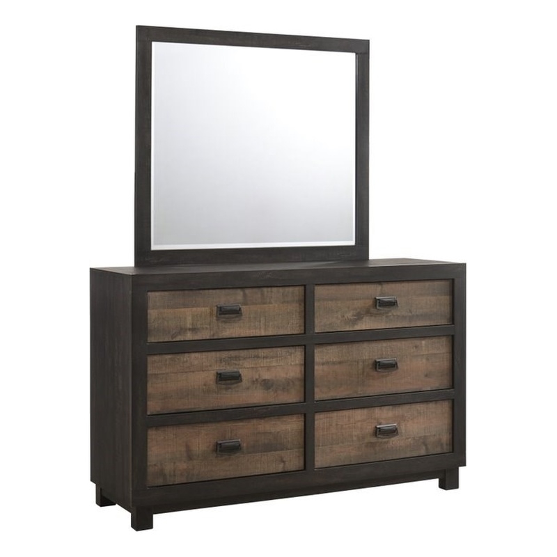 Bowery Hill Wood 6-Drawers Bedroom Dresser with Mirror Set in Walnut/Chocolate
