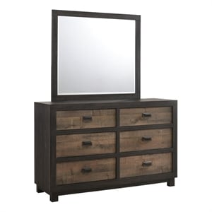 Bowery Hill Wood 6-Drawers Bedroom Dresser with Mirror Set in Walnut/Chocolate