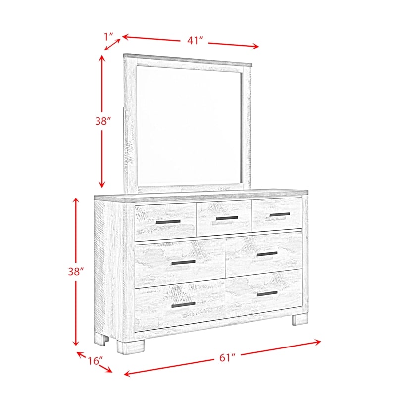 Bowery Hill Wood 7-Drawers Bedroom Dresser with Mirror Set in Gray