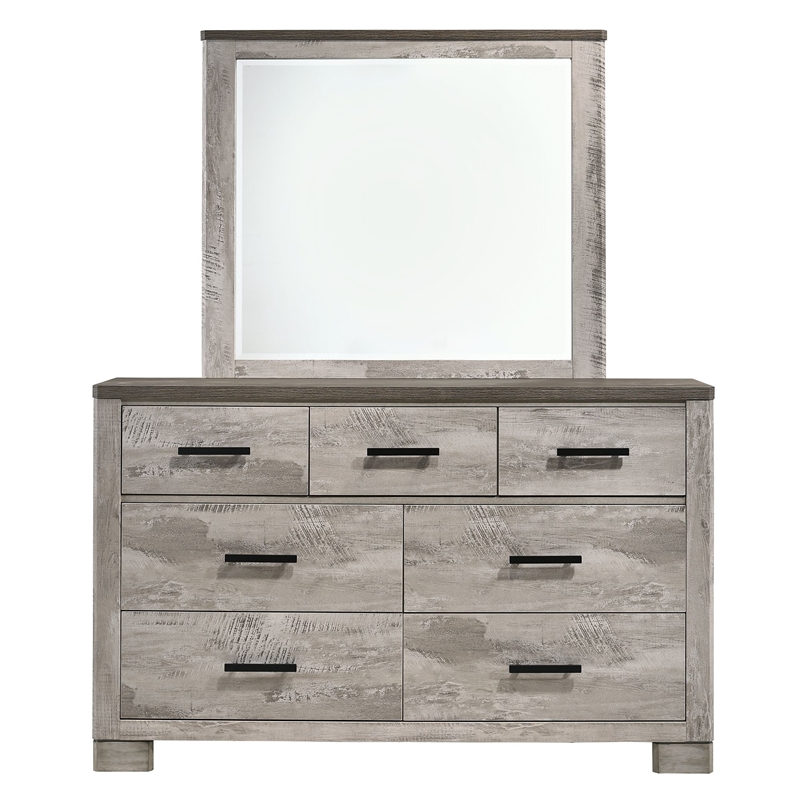 Bowery Hill Wood 7-Drawers Bedroom Dresser with Mirror Set in Gray