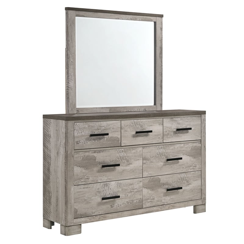 Bowery Hill Wood 7-Drawers Bedroom Dresser with Mirror Set in Gray
