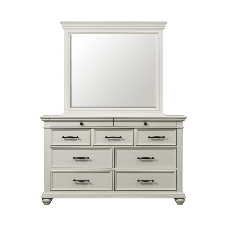 Bowery Hill 9-Drawer Transitional Wood Dresser with Mirror in White