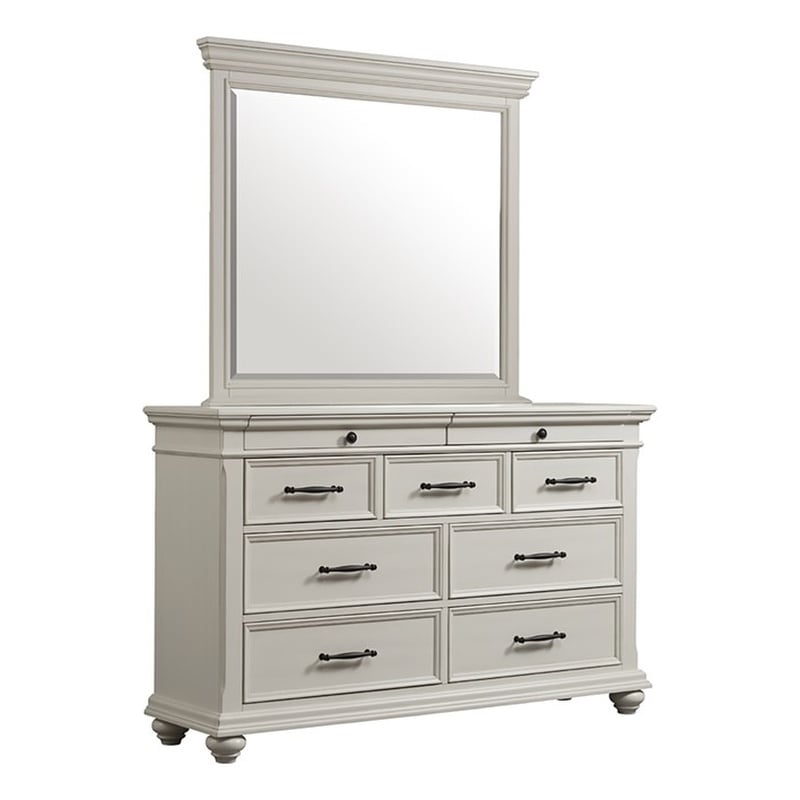 Bowery Hill 9-Drawer Transitional Wood Dresser with Mirror in White